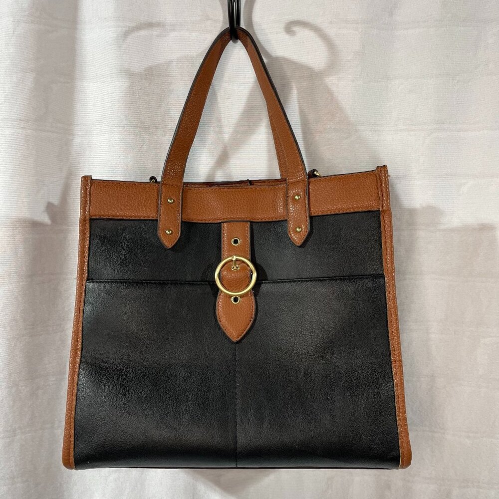 Faux Leather Crossbody Tote Bag Purse, Black and Brown